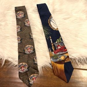 Tabasco Neck Tie Lot of 2 100% Silk Louisiana Hot Sauce Seafood Oysters Gift